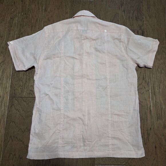 San Cristobal Classic Guayabera Peach Pink Medium Pleated Pockets - Picture 4 of 7